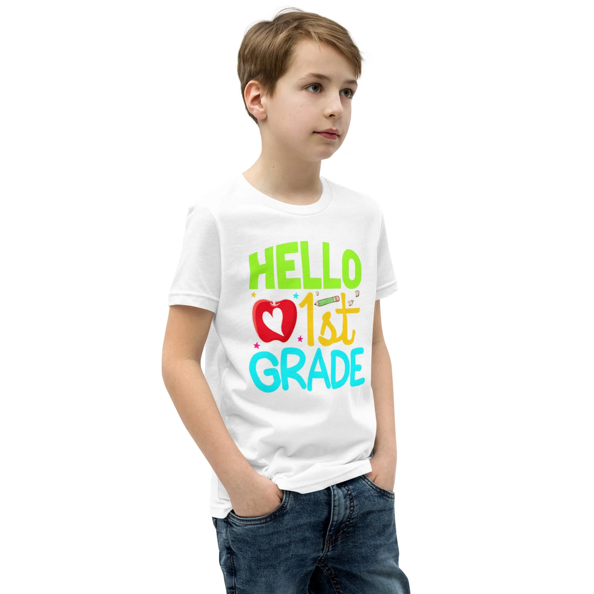 Youth Short Sleeve T-Shirt, Hello 1st Grader, Back To School